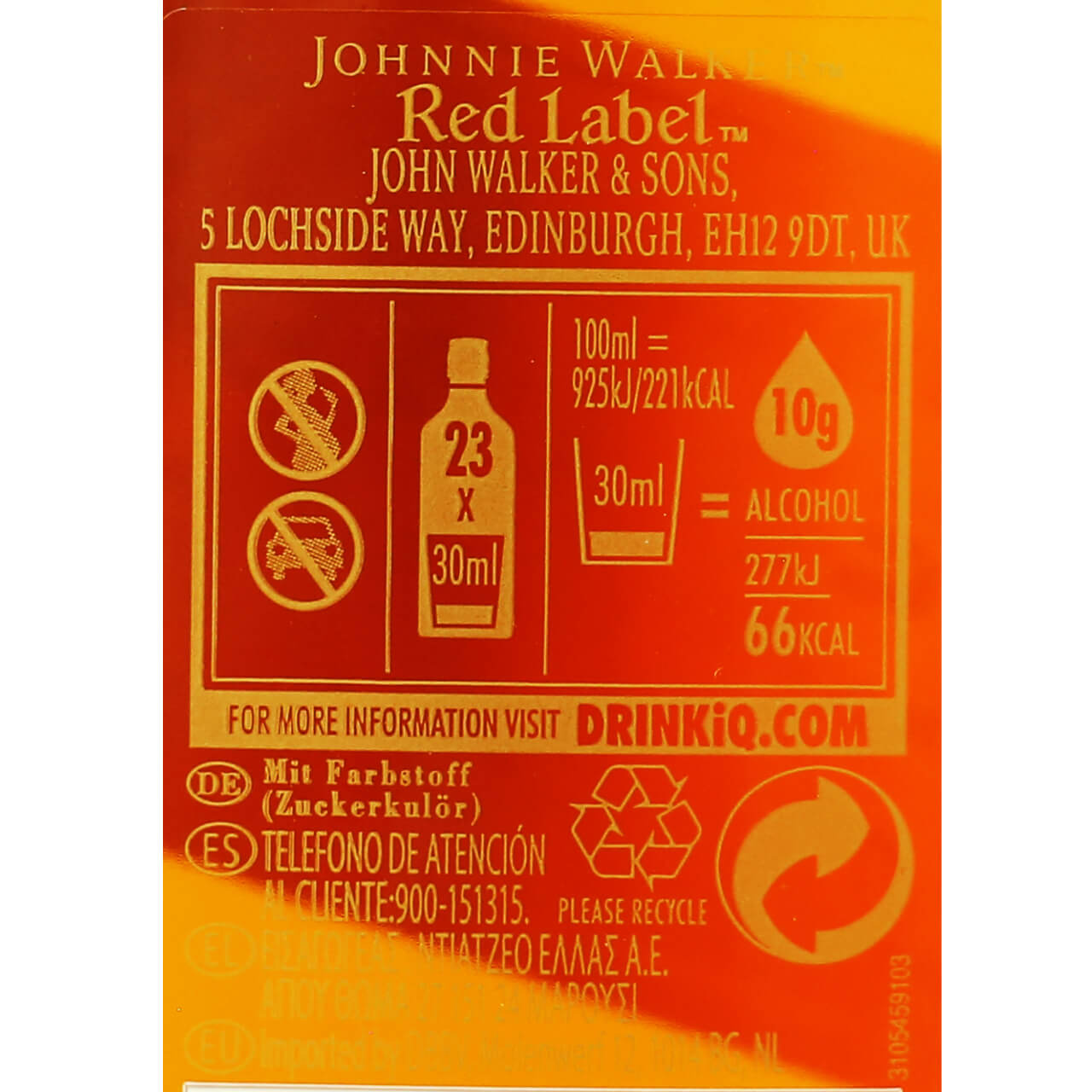 Whisky Escocés JOHNNIE WALKER E. Roja 5 Años 70 cl