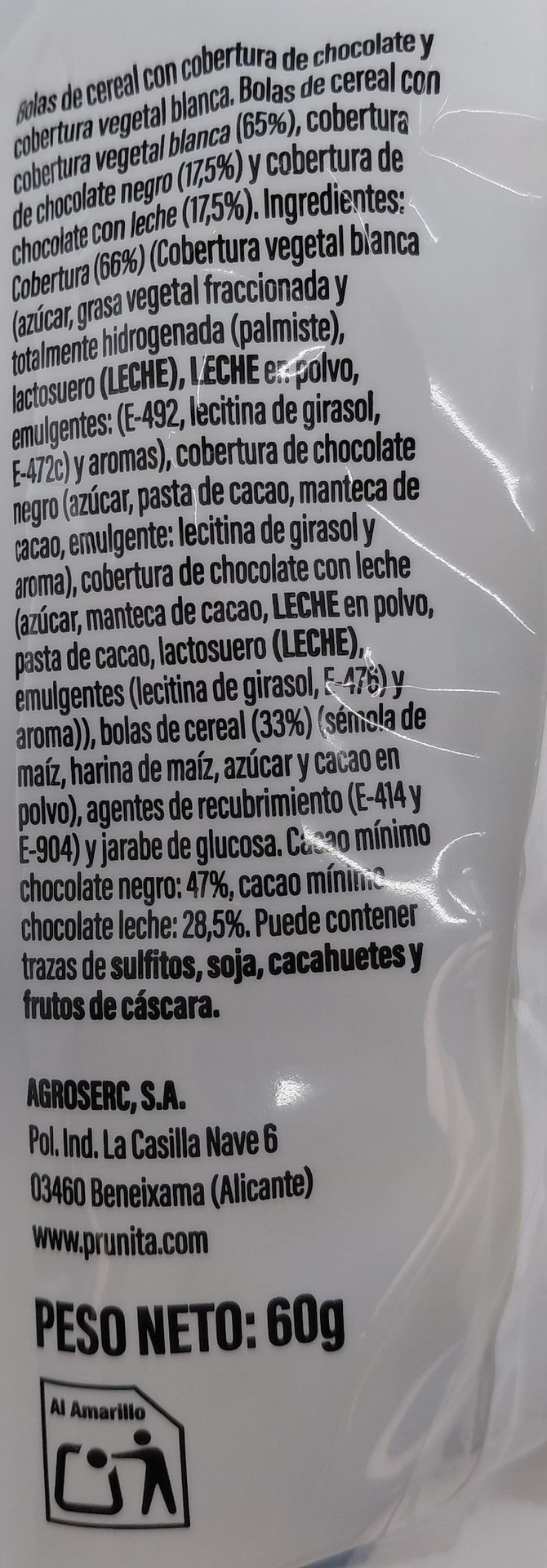 Bolsa Surtido 3 Chocolates CHOCO CRUNCH 60 g de PRUNITA
