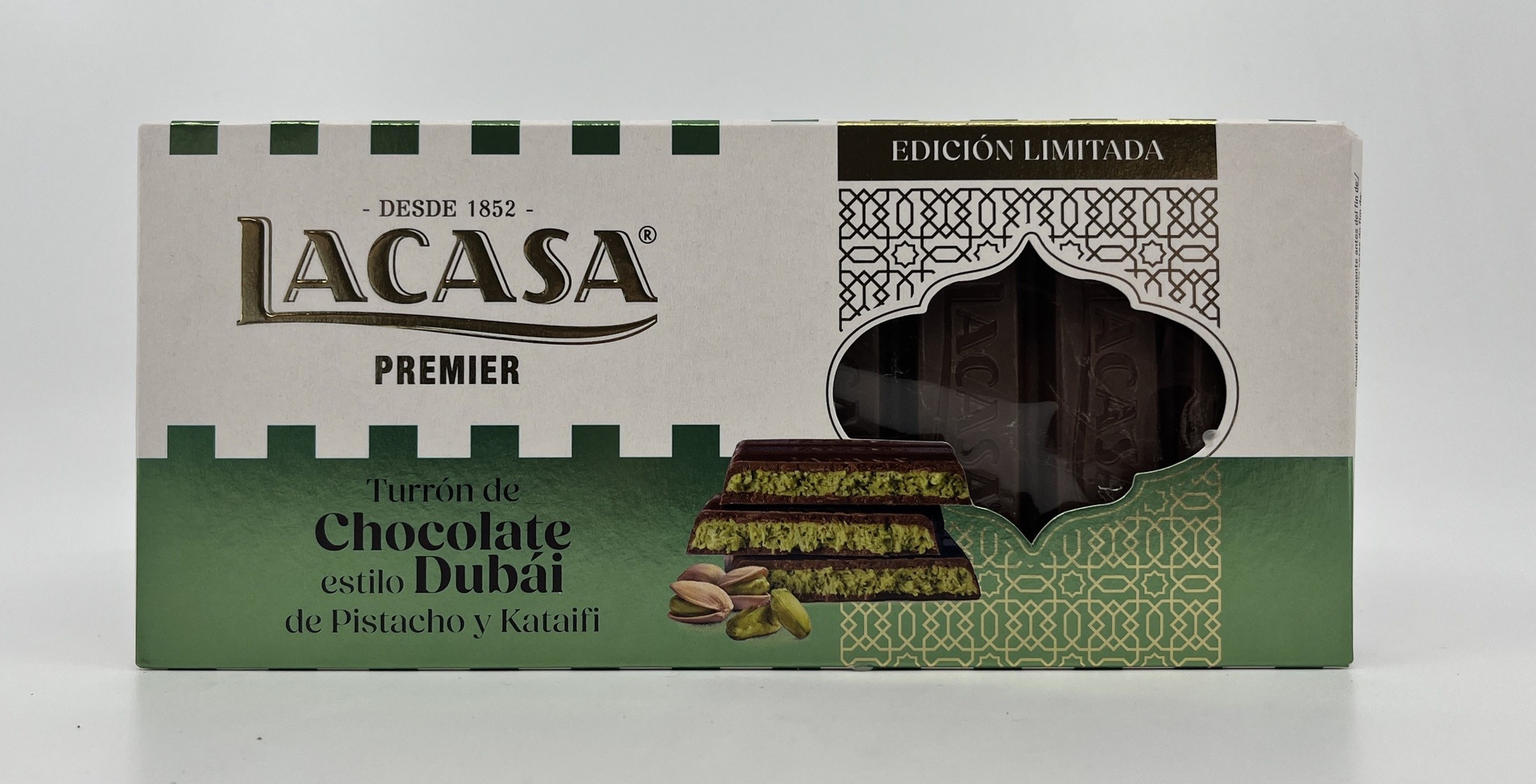 Turrón de Chocolate estilo DUBAI de Pistacho y Kataifi 225 g LACASA