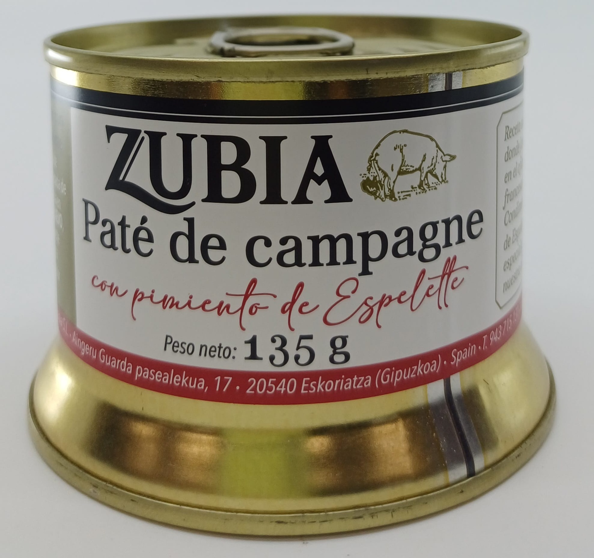Lata Campana Paté de Campagne con Pimiento de Espelette 135 g ZUBIA