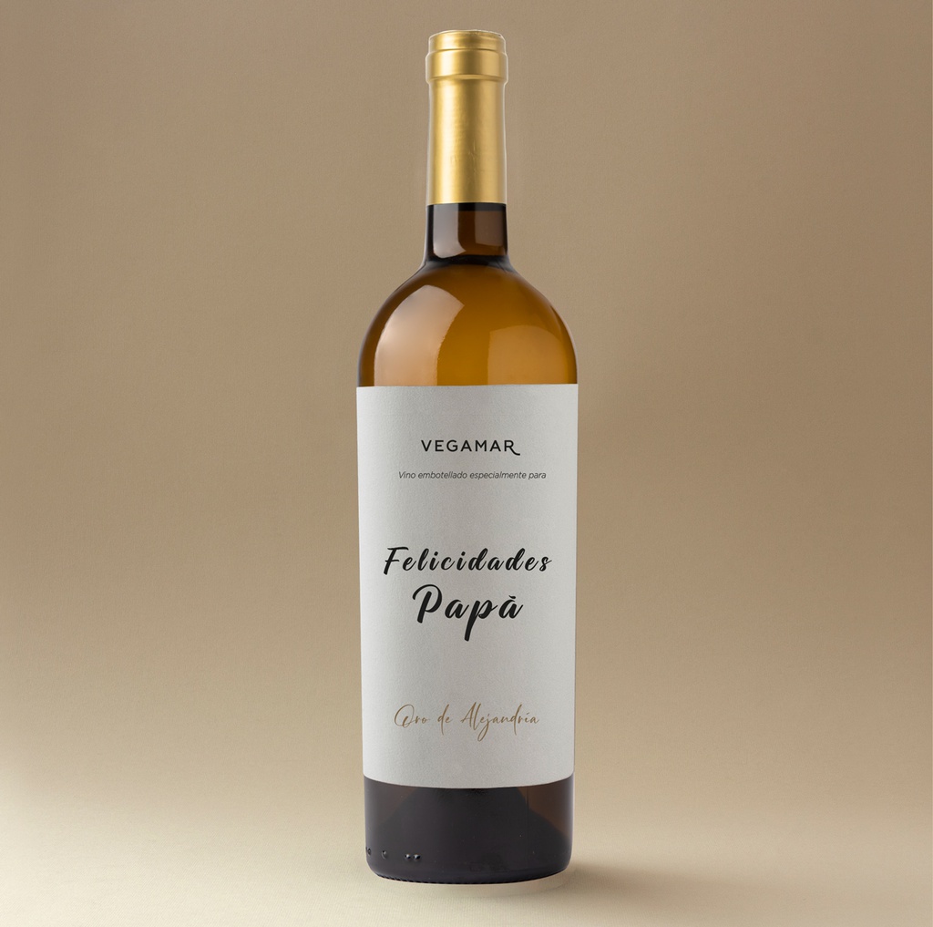 Botella Vino Blanco VEGAMAR ORO DE ALEJANDRÍA Dulce 75 cl PERSONALIZADA