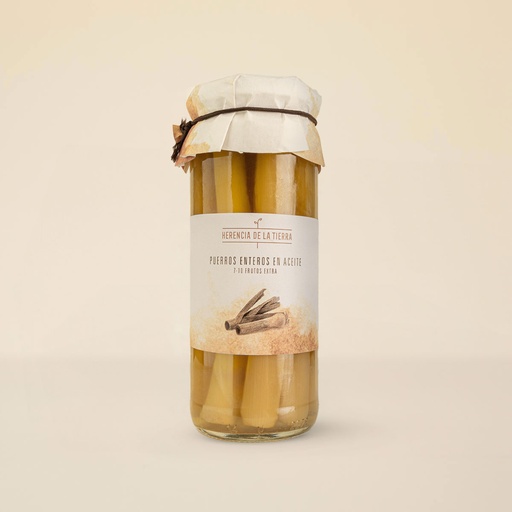 [8TPHT] Tarro Puerros Enteros En Aceite 410 g Neto HERENCIA DE LA TIERRA Gourmet