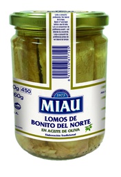 [8BM4] Tarro Lomos de Bonito del Norte en Aceite de Oliva 400 g Neto MIAU