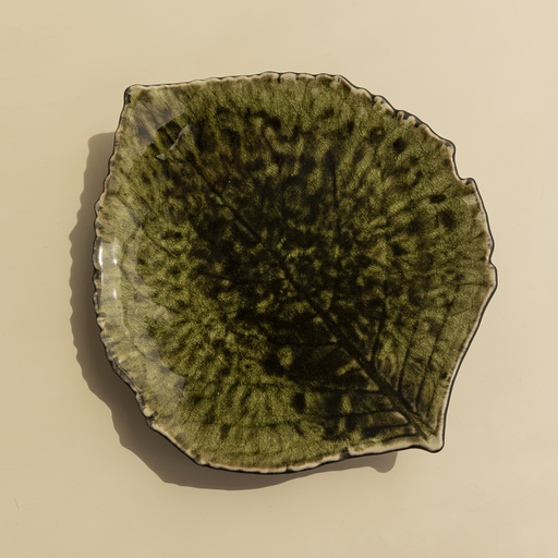 [PCVH17] Plato Llano de Cerámica color Verde y forma Hoja 17 cm 
